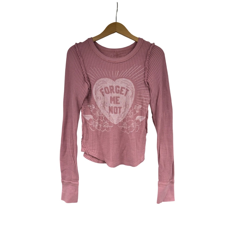 We The Free People Lucky Locket Forget Me Not Thermal Waffle Knit Top Pink Small